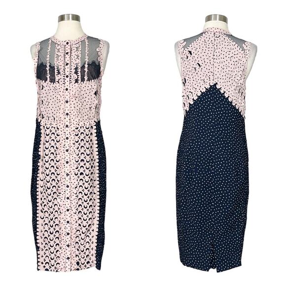 Byron Lars Beguile Navy Pink Laser Cut Sheath Dress – Size 6, Elegant Lace - Picture 11 of 11